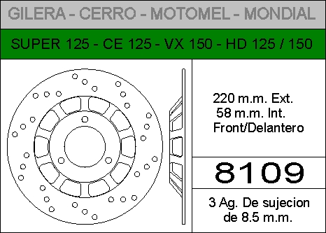 DISCO FRENO GILERA SUPER........HIERRO.DEL..HD8109