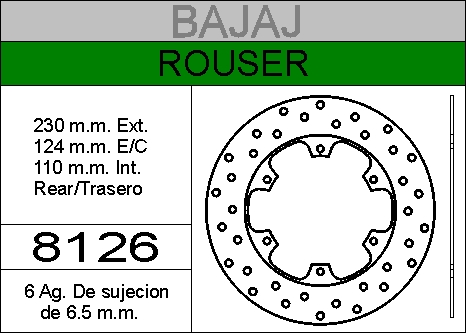 DISCO FRENO BAJAJ 220 ..........HIERRO.TRAS.HD8126