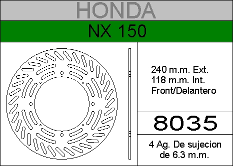 DISCO FRENO HONDA 150 NX........HIERRO.DEL..HD8035