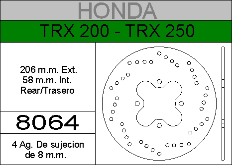 DISCO FRENO HONDA 200 TRX.......HIERRO.TRAS.HD8064