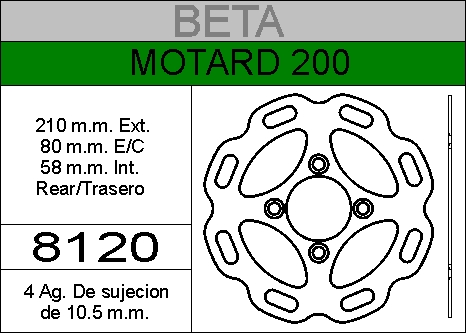 DISCO FRENO BETA MOTARD.........HIERRO.TRAS.HD8120