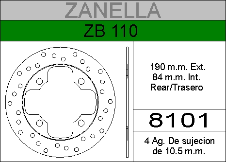 DISCO FRENO ZANELLA 110 ZB .....HIERRO.TRAS.HD8101