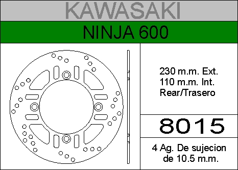 DISCO FRENO KAWA 600 NINJA......HIERRO.TRAS.HD8015